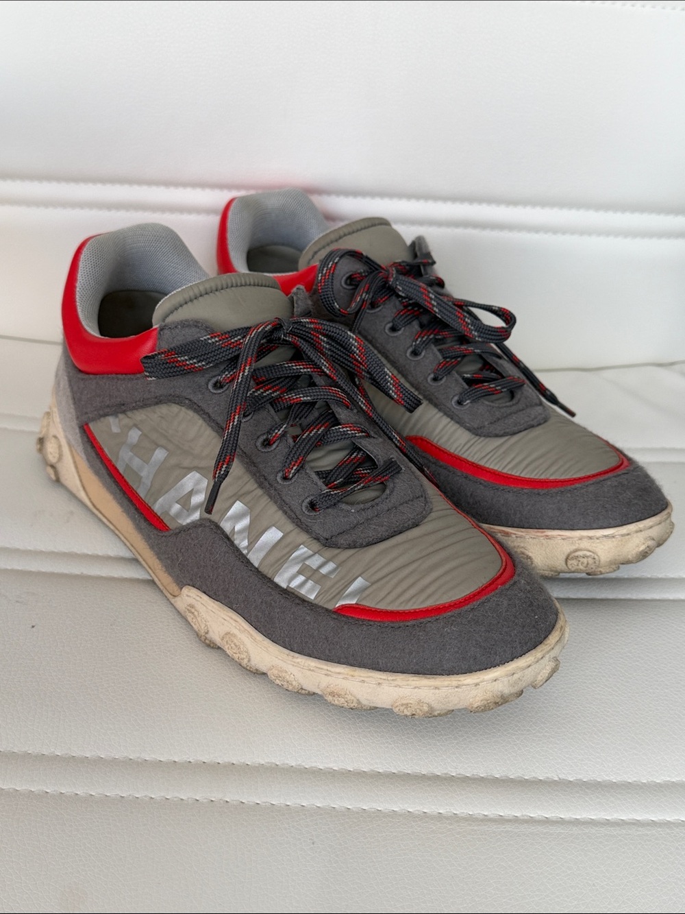 Chanel Gray and Red Sneaker